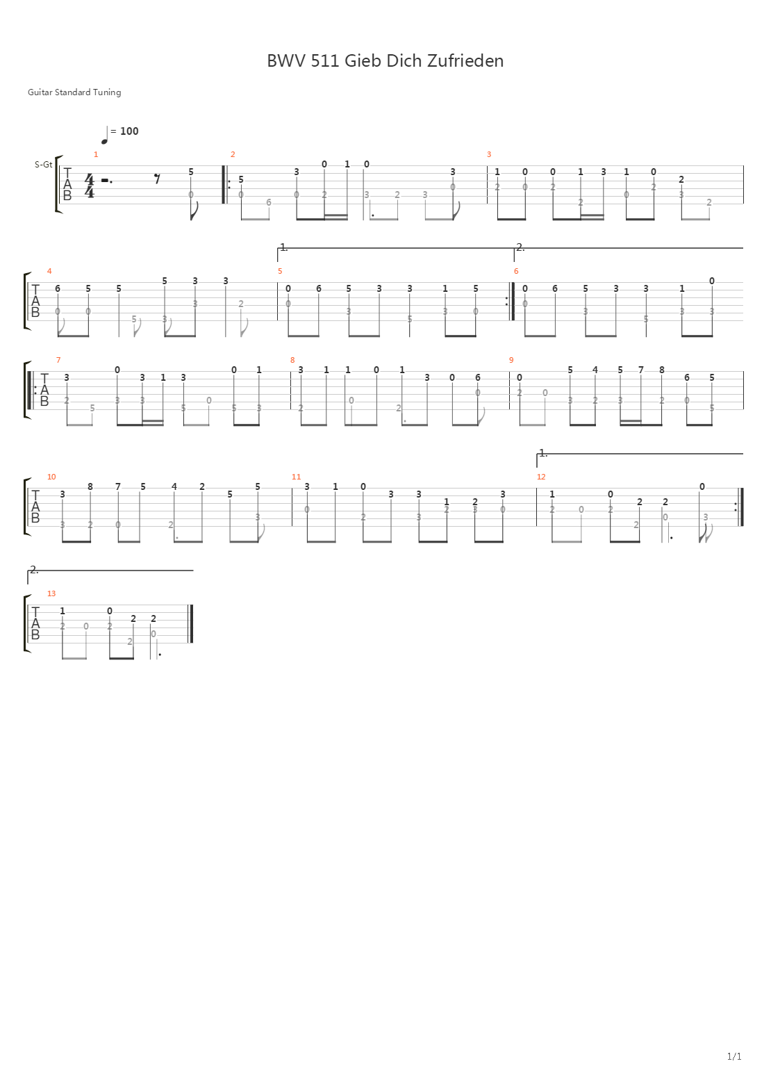 Bwv 511 Gieb Dich Zufrieden吉他谱