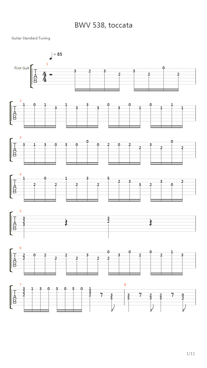 Bwv 538 Toccata吉他谱