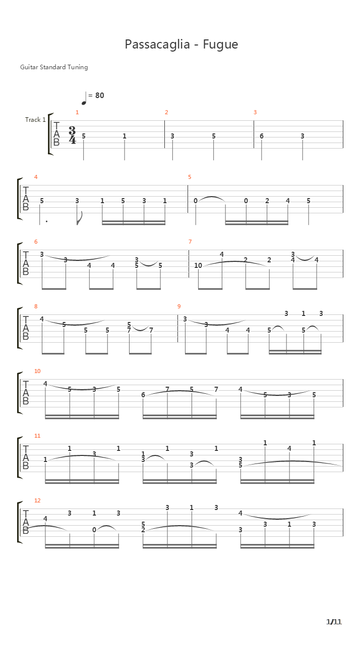 Bwv 582 Passacaglia Fugue吉他谱