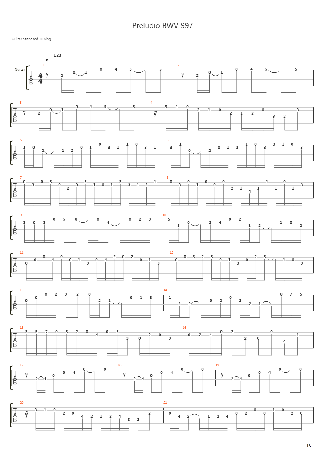 Bwv 997 1 Prelude吉他谱