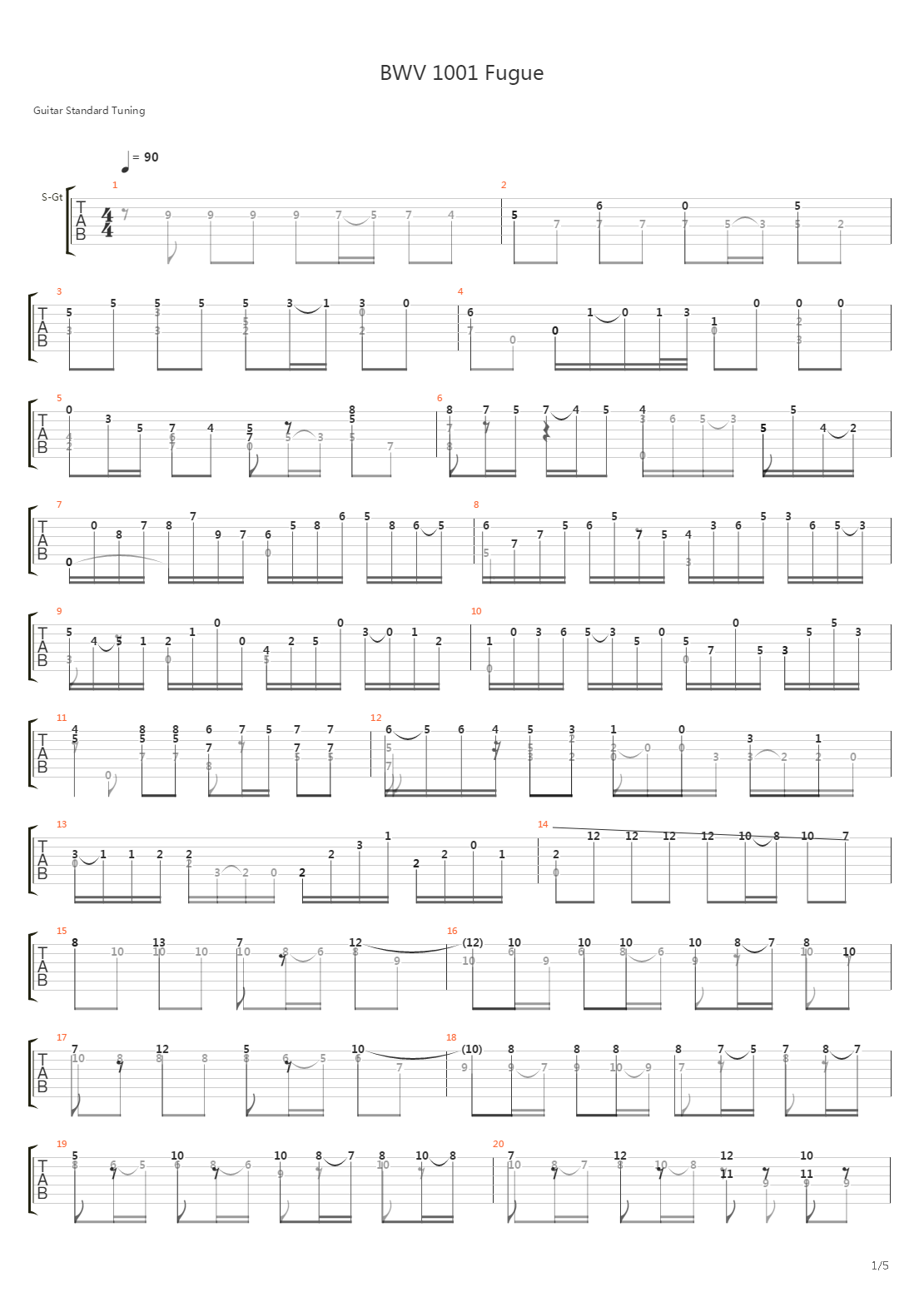 Bwv 1001 Fugue吉他谱