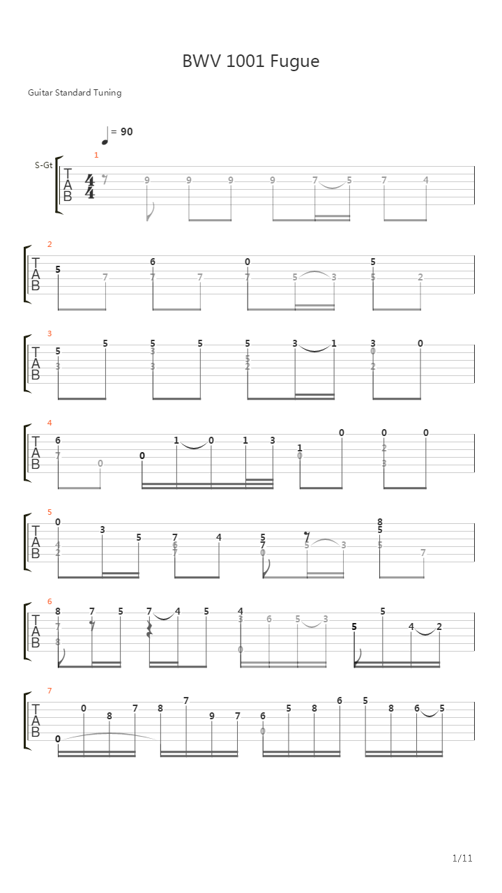Bwv 1001 Fugue吉他谱
