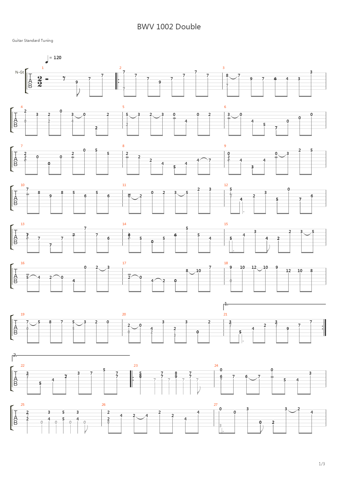 Bwv 1002 Double吉他谱