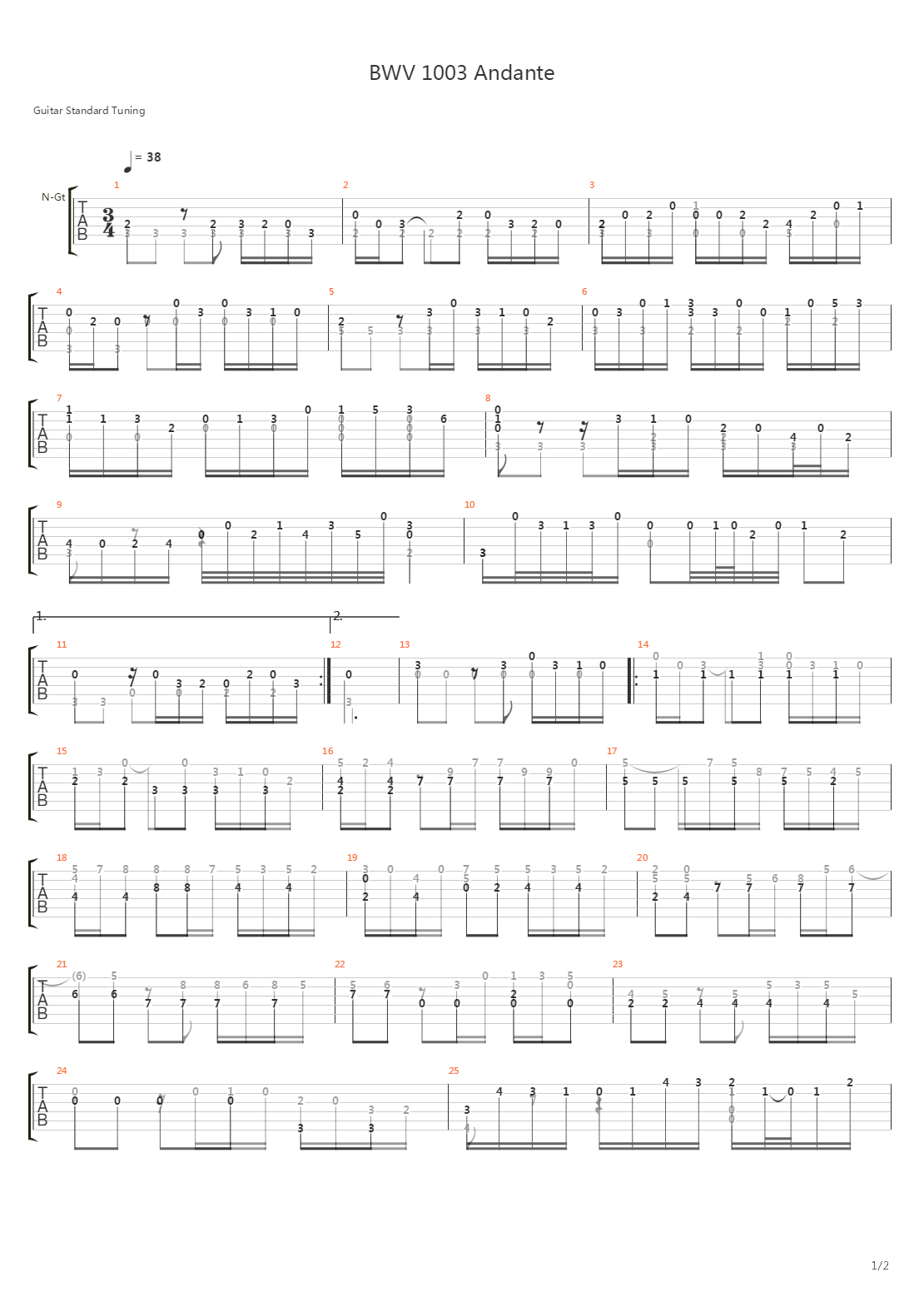 Bwv 1003 Andante吉他谱