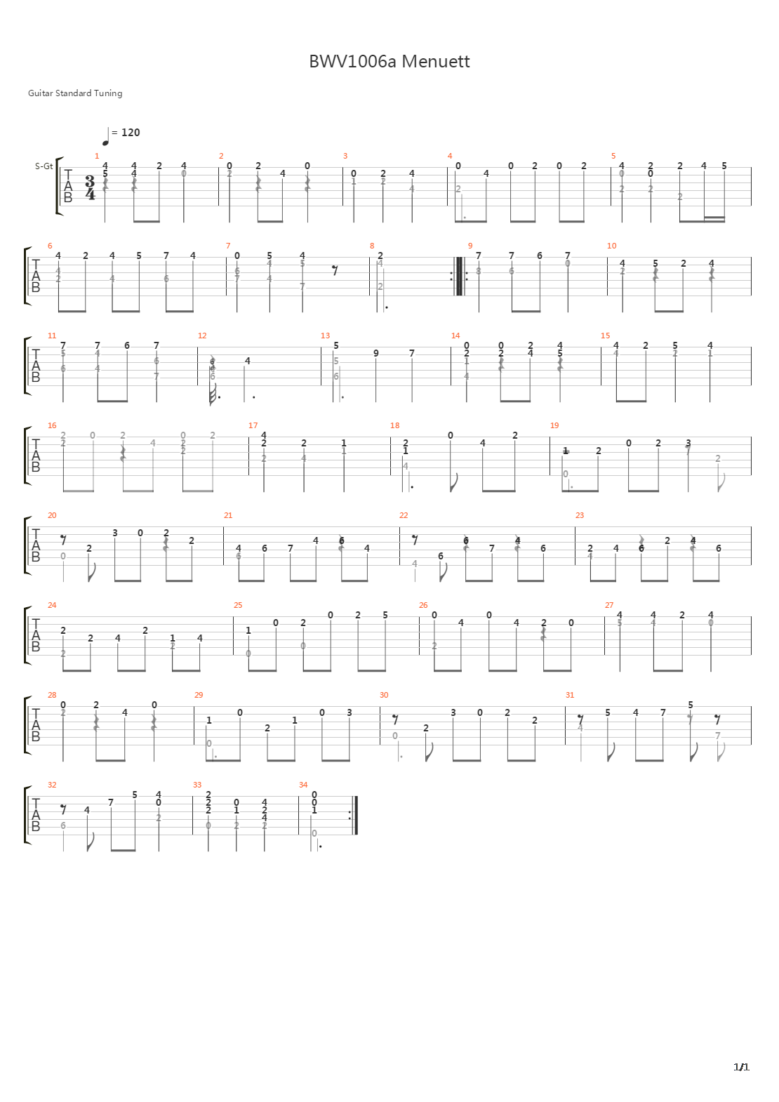 Bwv 1006a Menuett吉他谱