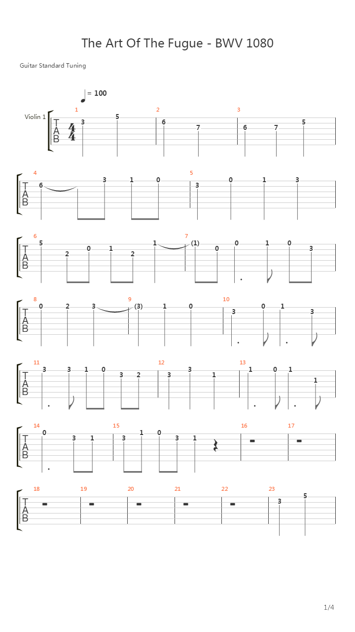 Bwv 1080 - Contrapunctus I吉他谱