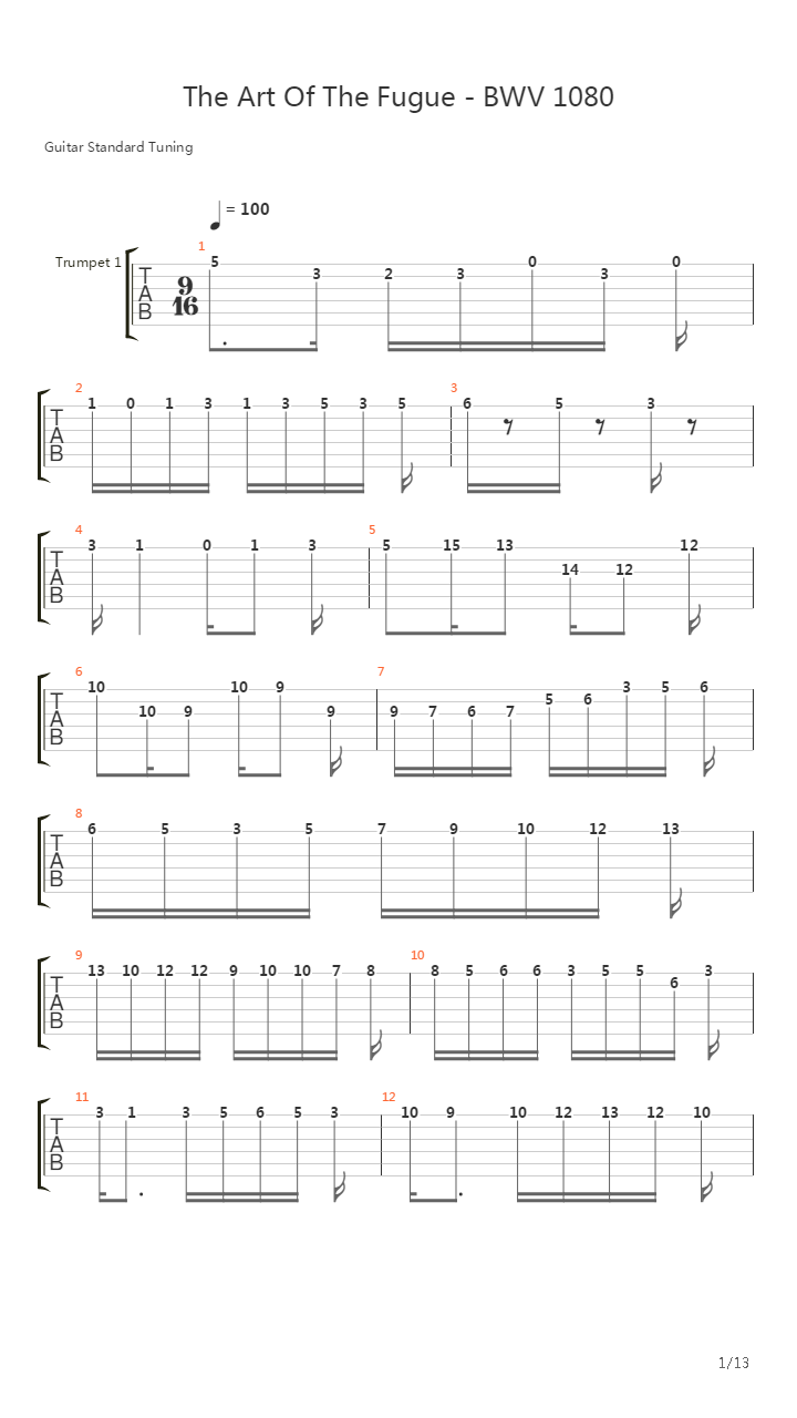 Bwv 1080 - Contrapunctus Xii Canon Alla Ottava吉他谱