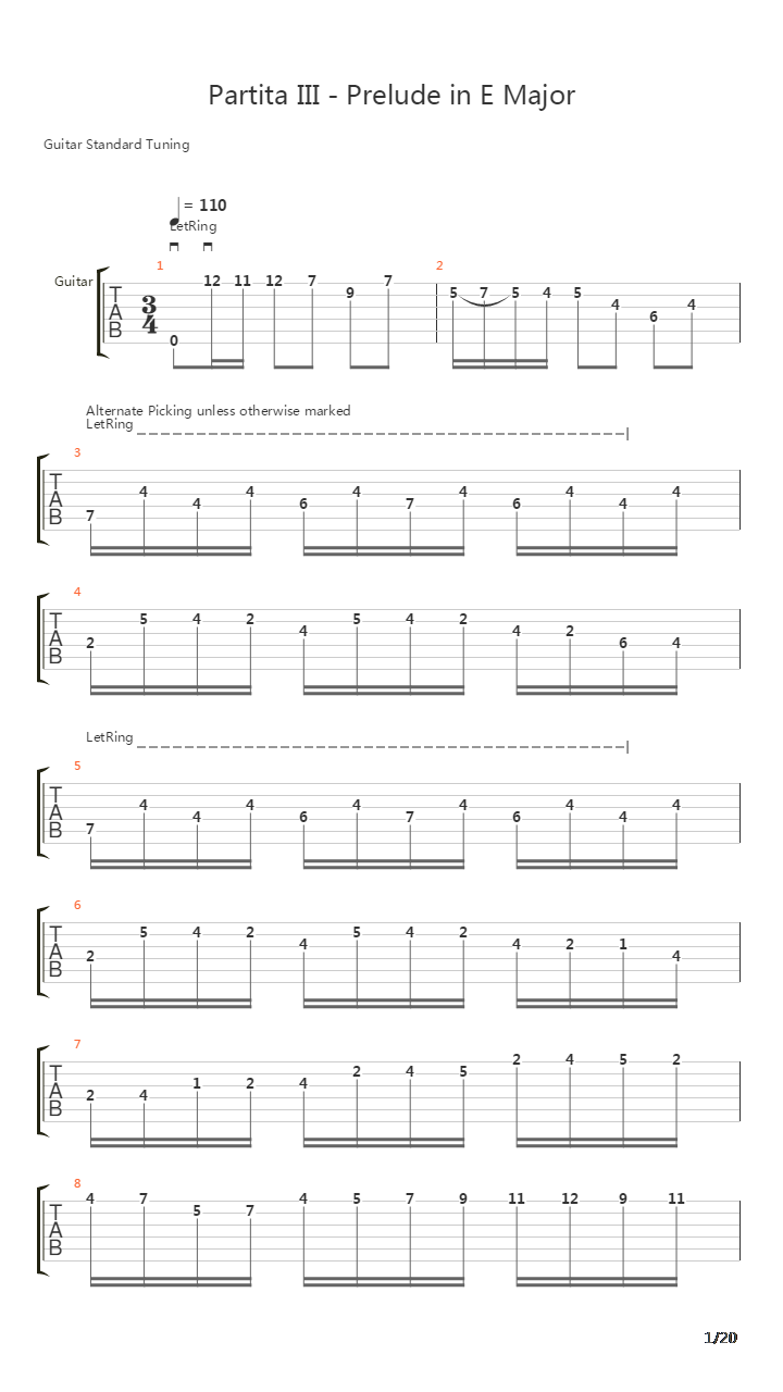 Partita No 3 In E Major S 1006吉他谱