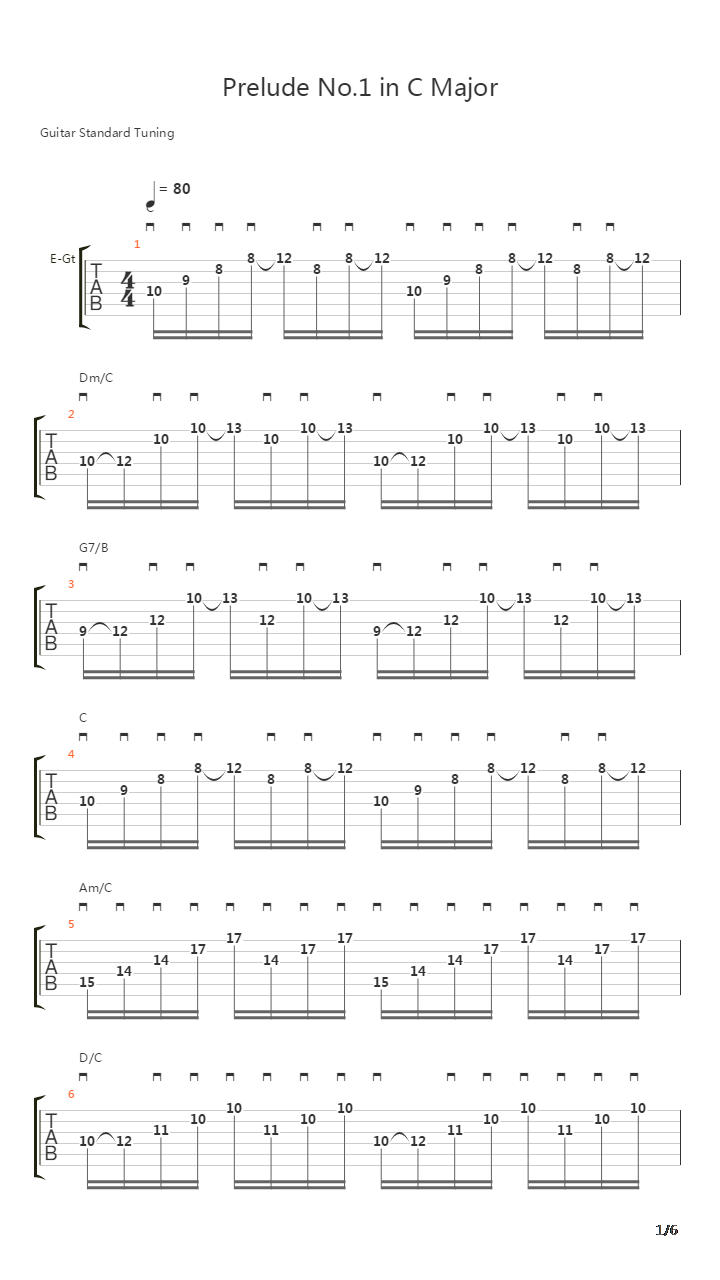 Prelude No 1 In C Major吉他谱