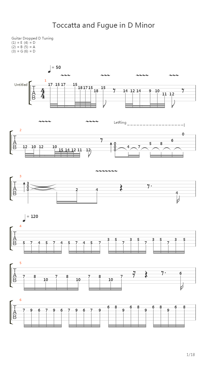 Toccata And Fugue In D Minor (托卡他与赋格)吉他谱