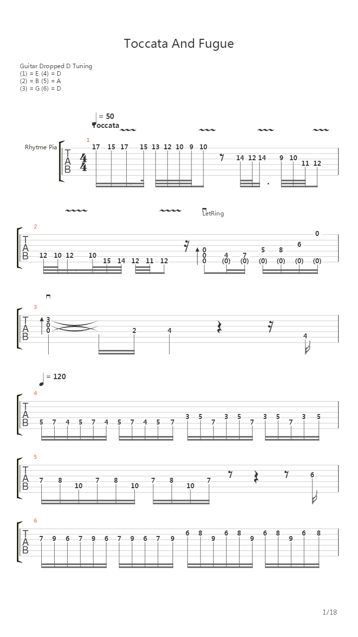 Toccata And Fugue(托卡他与赋格)吉他谱