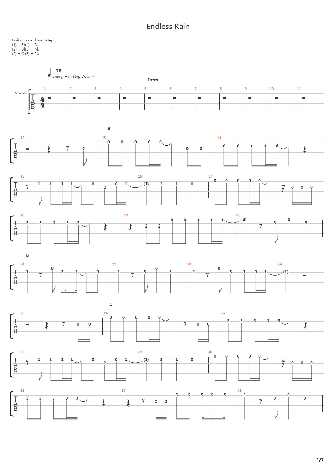 Endless Rain吉他谱