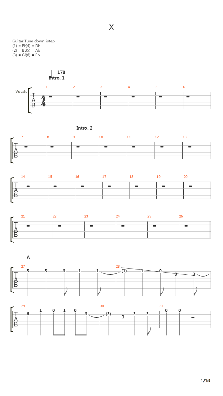 X吉他谱