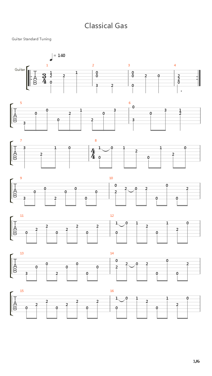 Classical Gas吉他谱