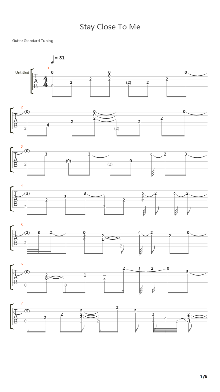 Stay Close To Me吉他谱