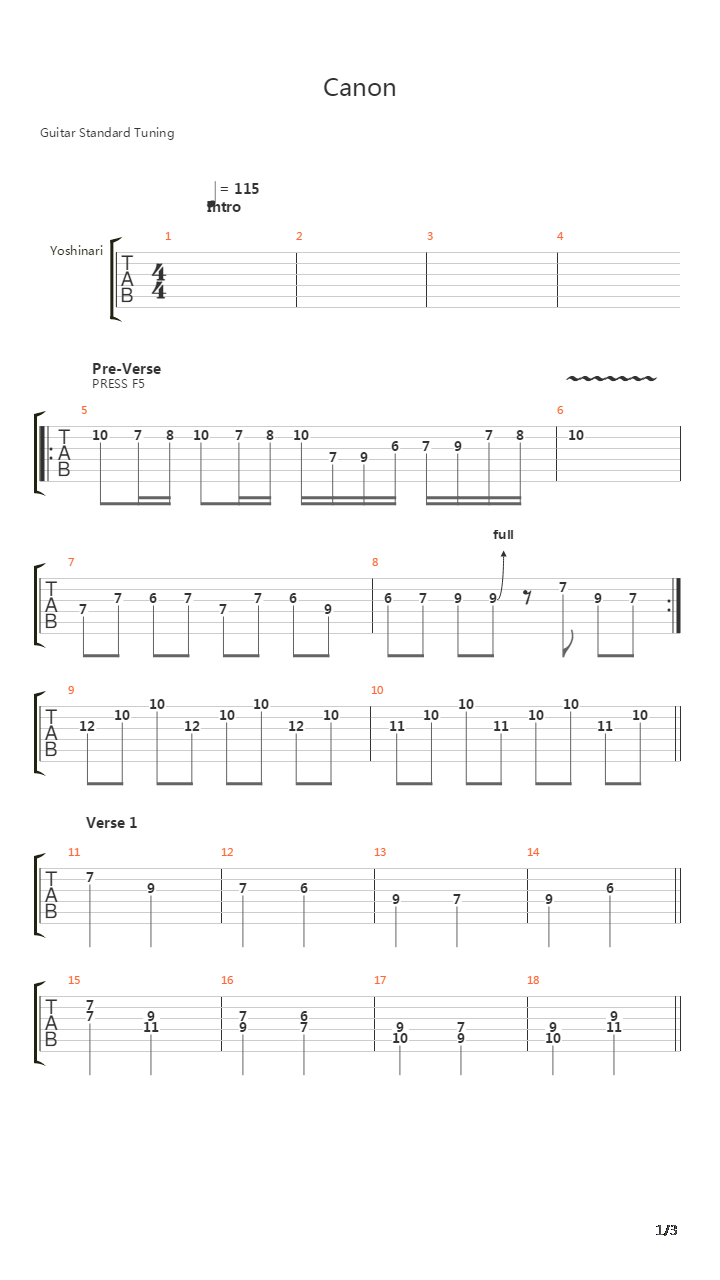 卡农(Canon)吉他谱