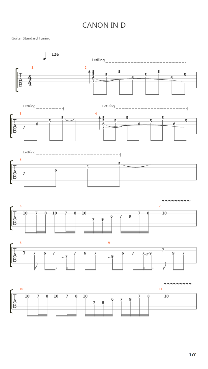 卡农(Canon)吉他谱