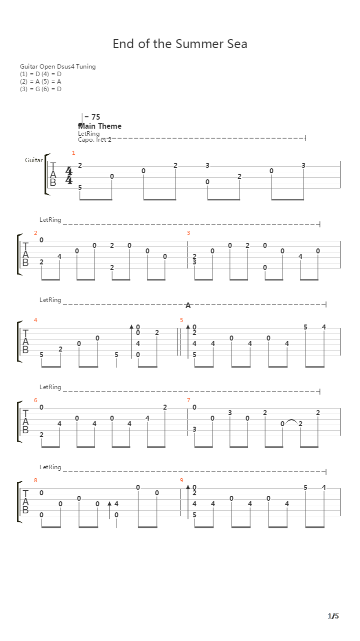 夏の終わりの海吉他谱