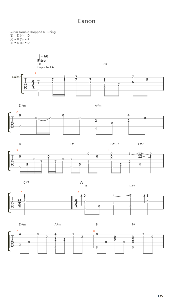 卡农(Canon)吉他谱