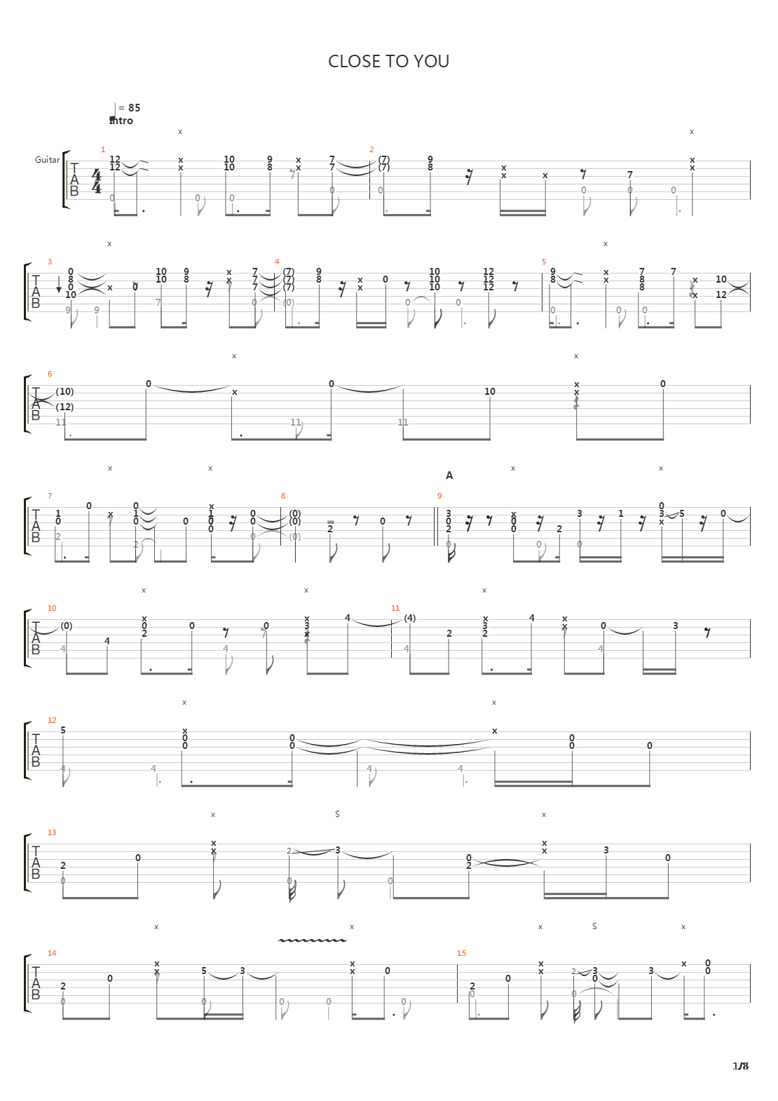 Close to you吉他谱