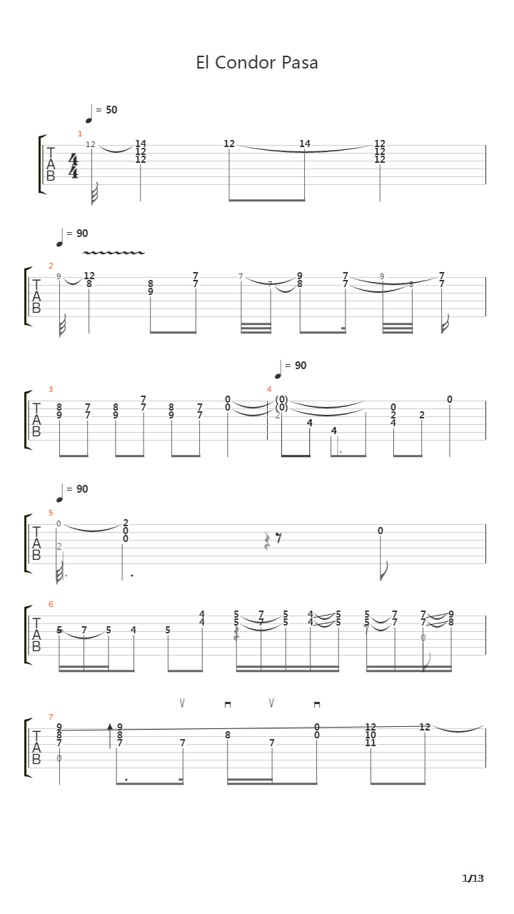 コンドルは飞んで行く (山鹰之歌 El condor pasa)吉他谱