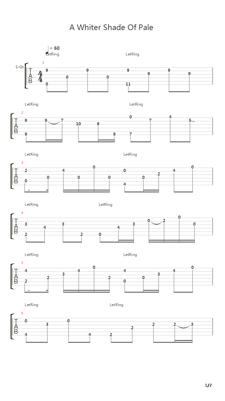 A Whiter Shade Of Pale吉他谱