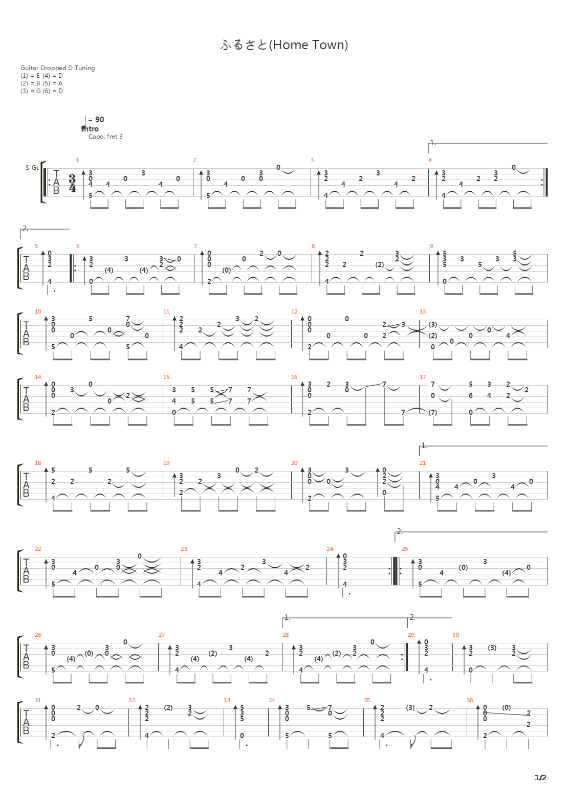 ふるさと(HomeTown)吉他谱
