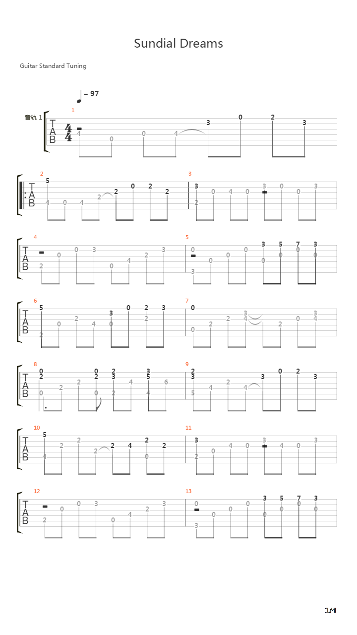 Sundial Dreams(日晷之梦)吉他谱