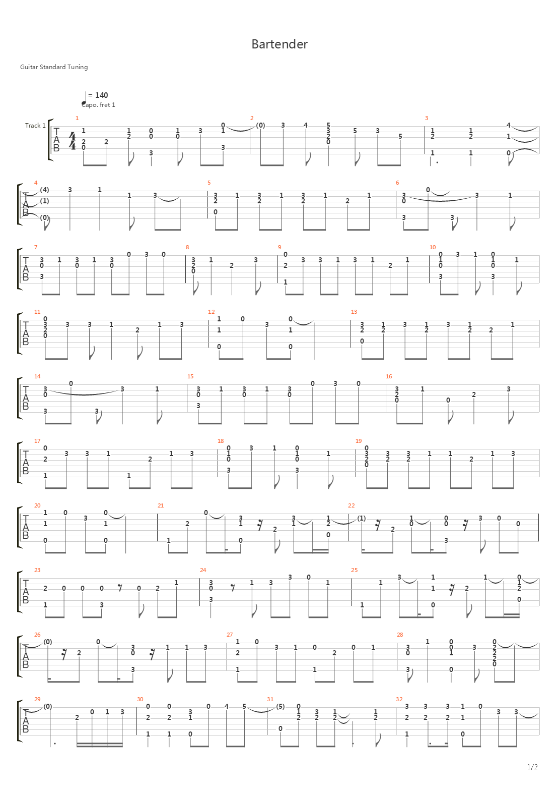 Bartender(王牌酒保) - Bartender吉他谱
