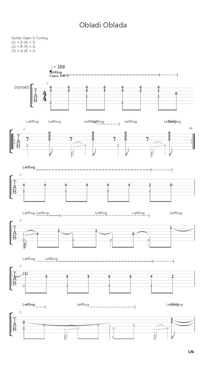 Ob-La-Di, Ob-La-Da吉他谱