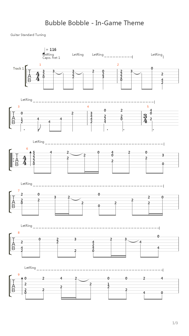 Bubble Bobble(泡泡龙) - In-Game Theme吉他谱
