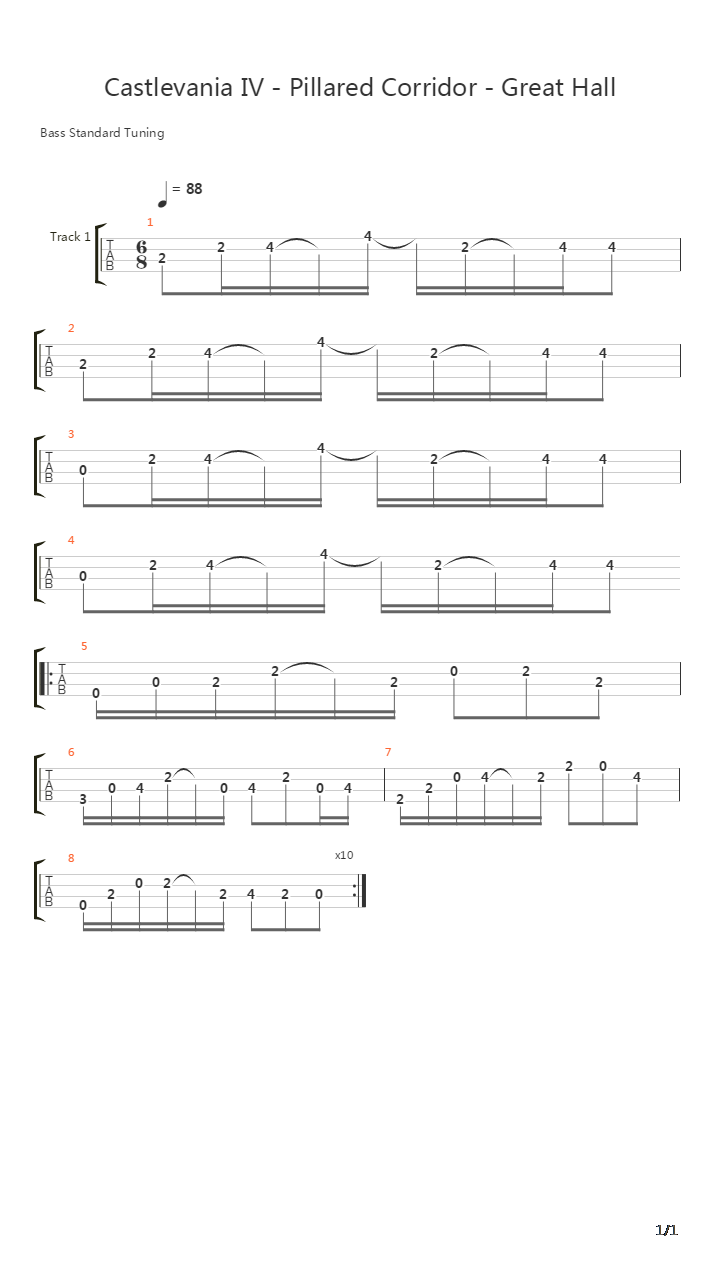 Castlevania(恶魔城) - Pillared Corridor吉他谱