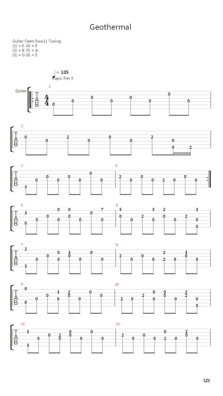 Cave Story(洞窟物语) - Geothermal(地热)吉他谱