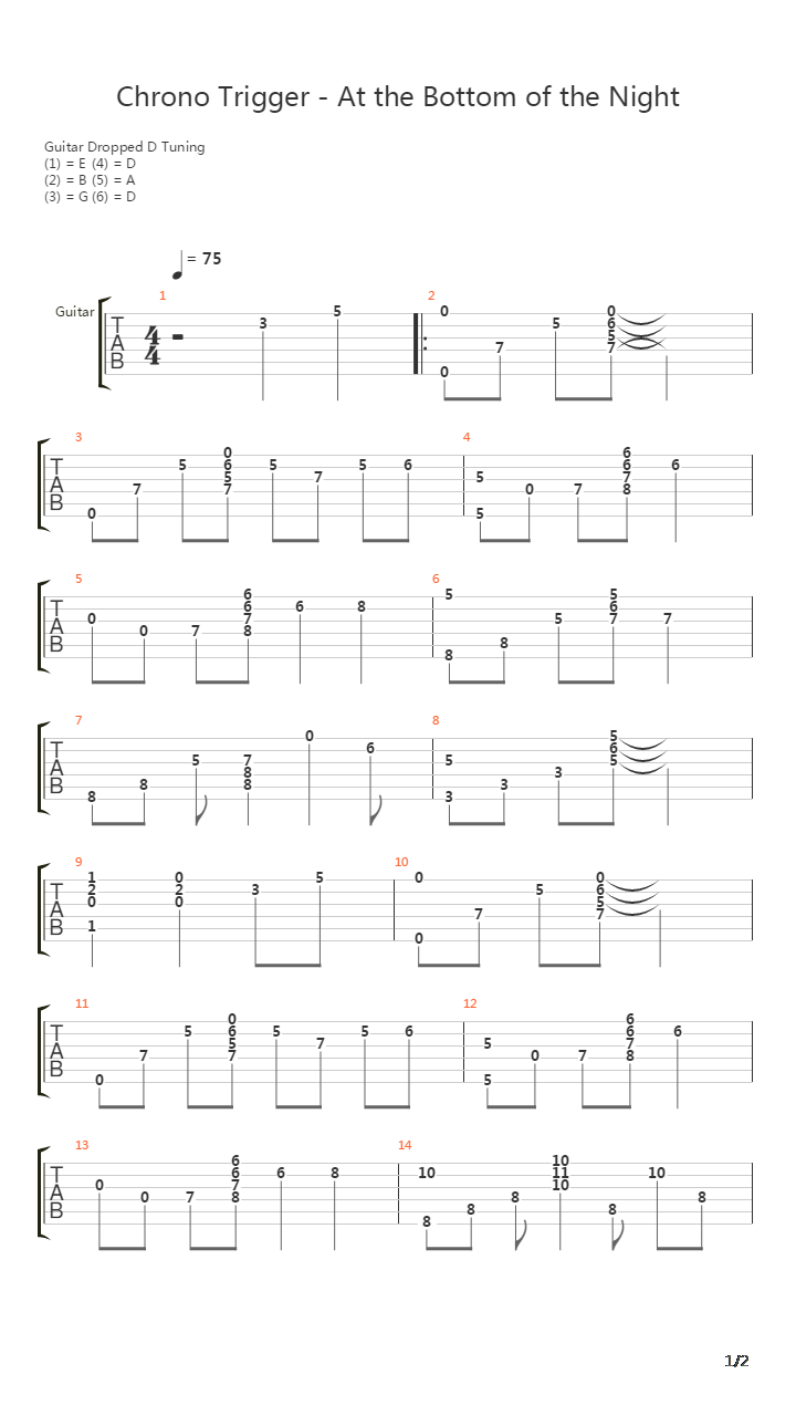 Chrono Trigger(时空之轮) - At the Bottom of the Night吉他谱