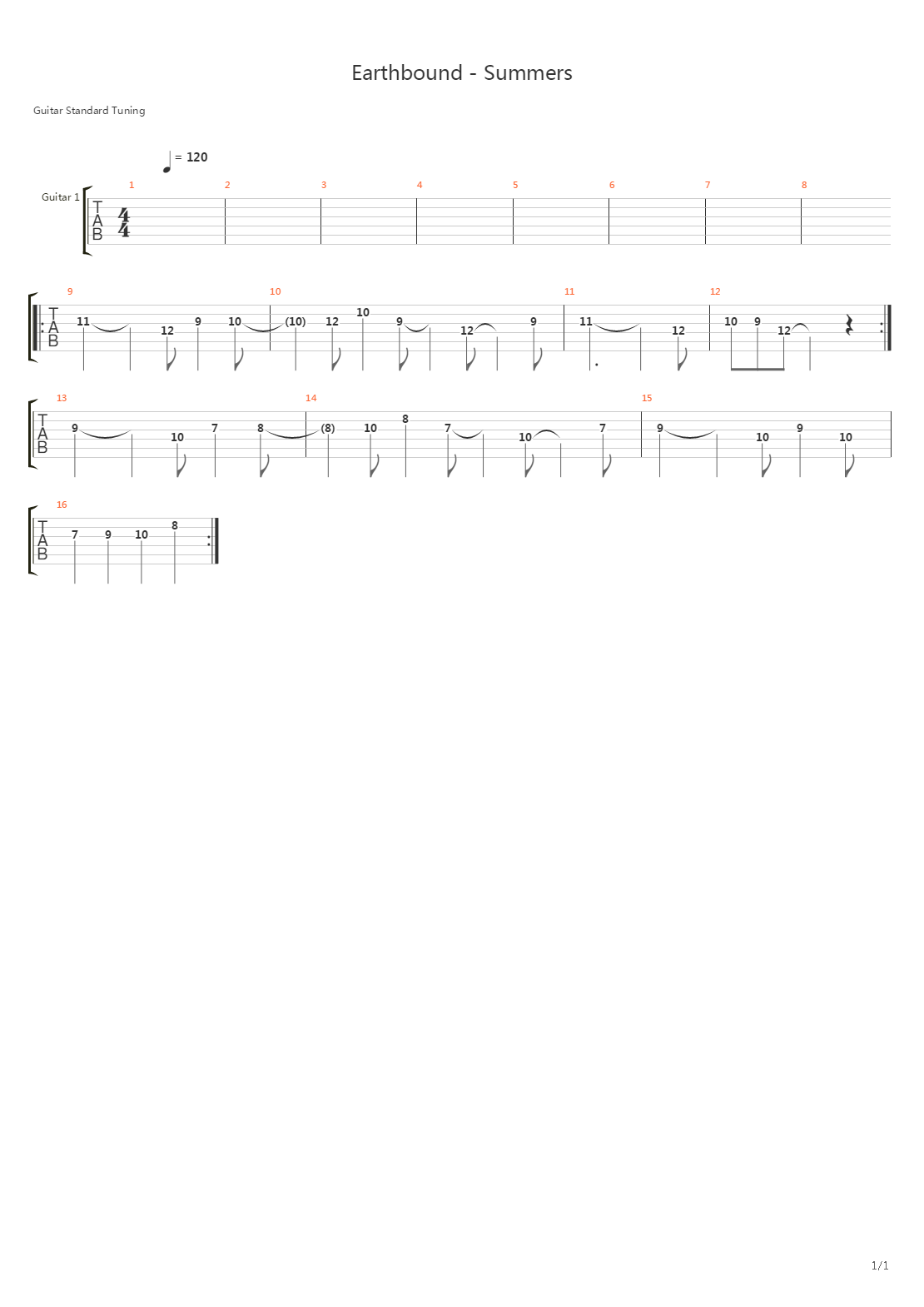 Earthbound(地球冒险) - Summers吉他谱