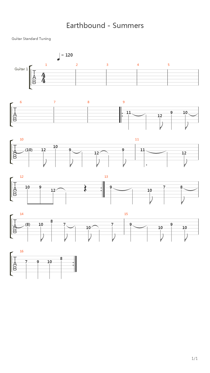 Earthbound(地球冒险) - Summers吉他谱