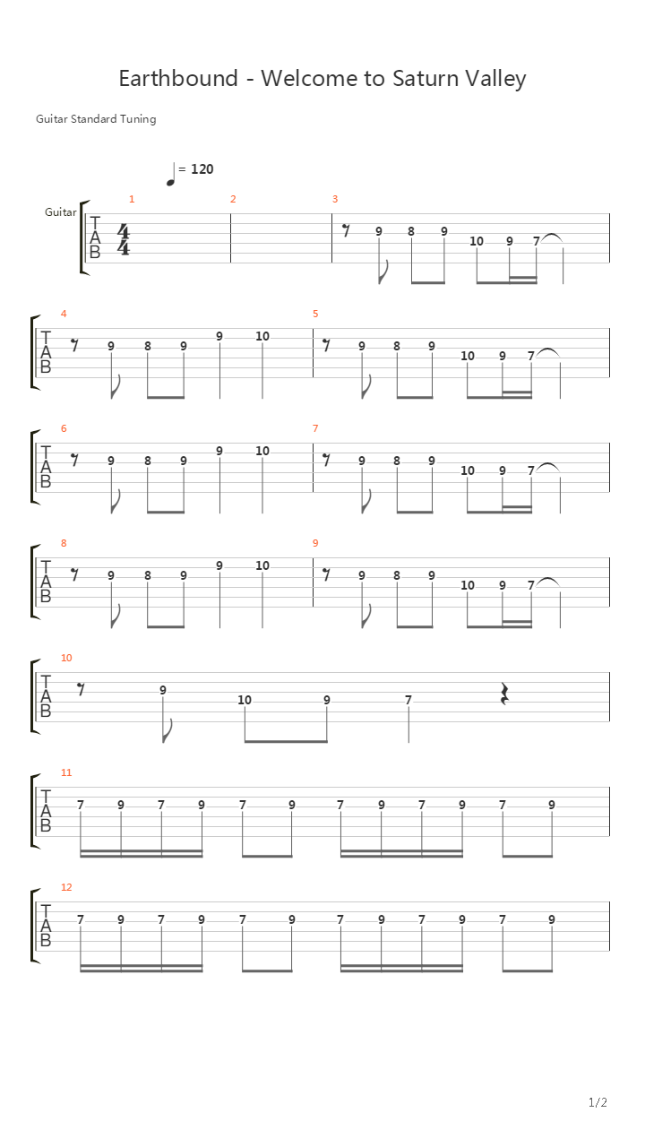 Earthbound(地球冒险) - Welcome to Saturn Valley吉他谱