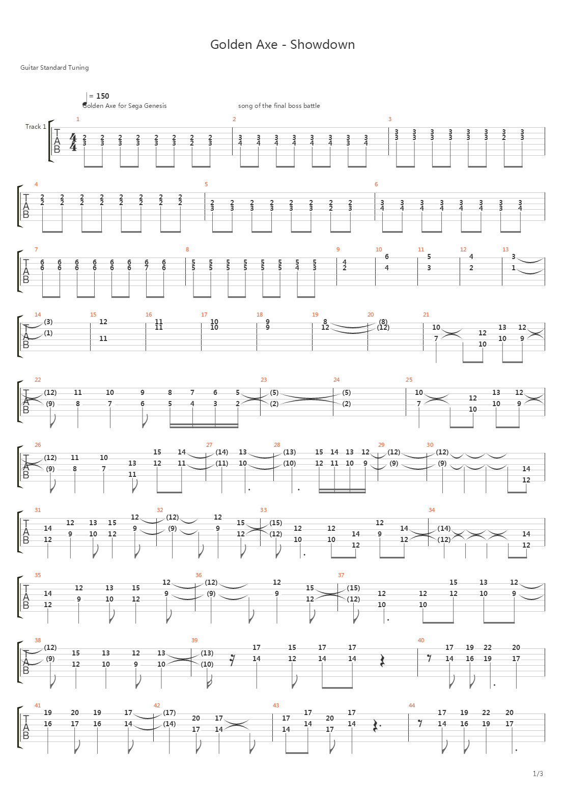 Golden Axe(战斧) - Showdown吉他谱