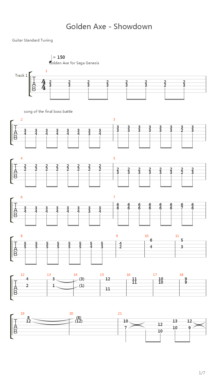 Golden Axe(战斧) - Showdown吉他谱