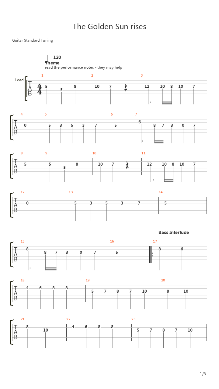 Golden Sun(黄金太阳) - The Golden Sun Rises Last Song In Tla吉他谱