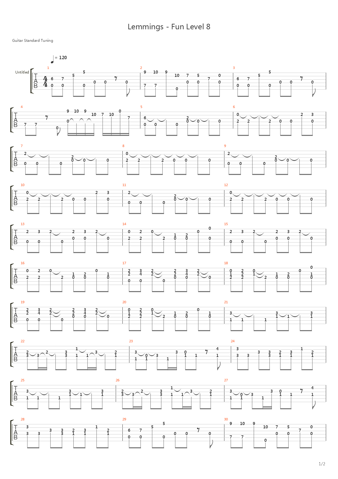 Lemmings(旅鼠) - Level 8 Fun Setting吉他谱