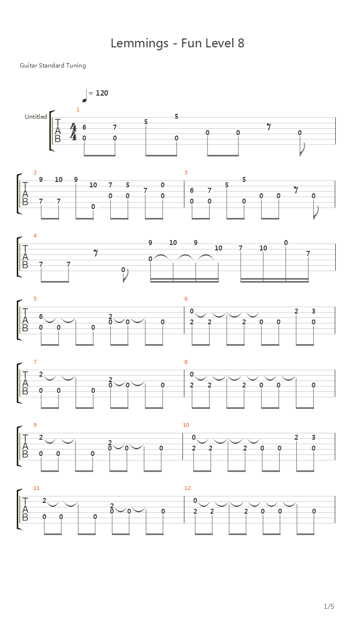 Lemmings(旅鼠) - Level 8 Fun Setting吉他谱