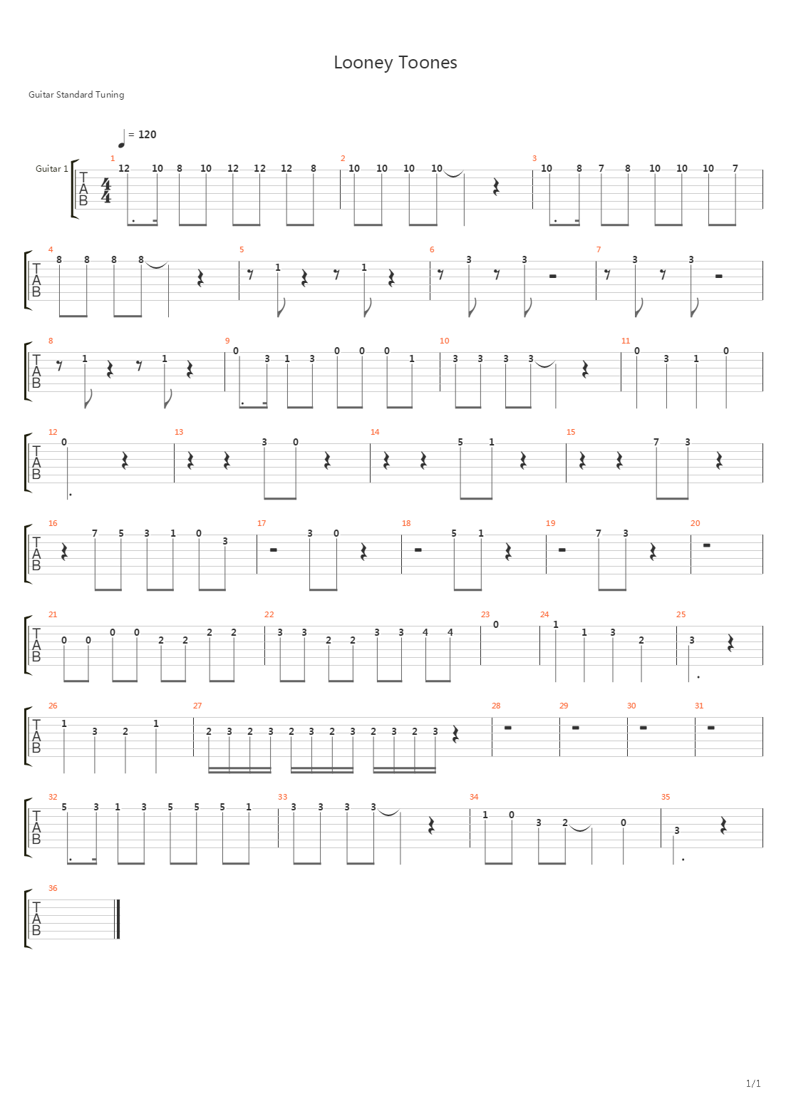 Looney Tunes(兔八哥)吉他谱