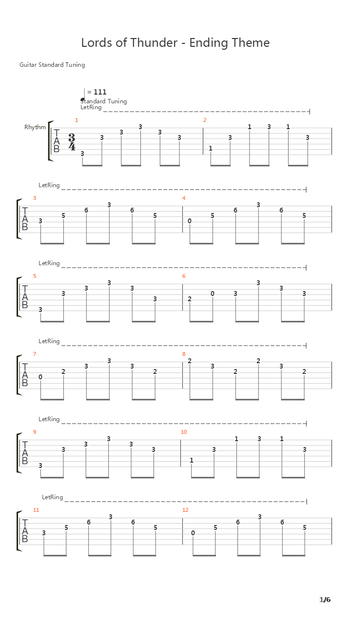 Lords of Thunder - Ending Theme吉他谱