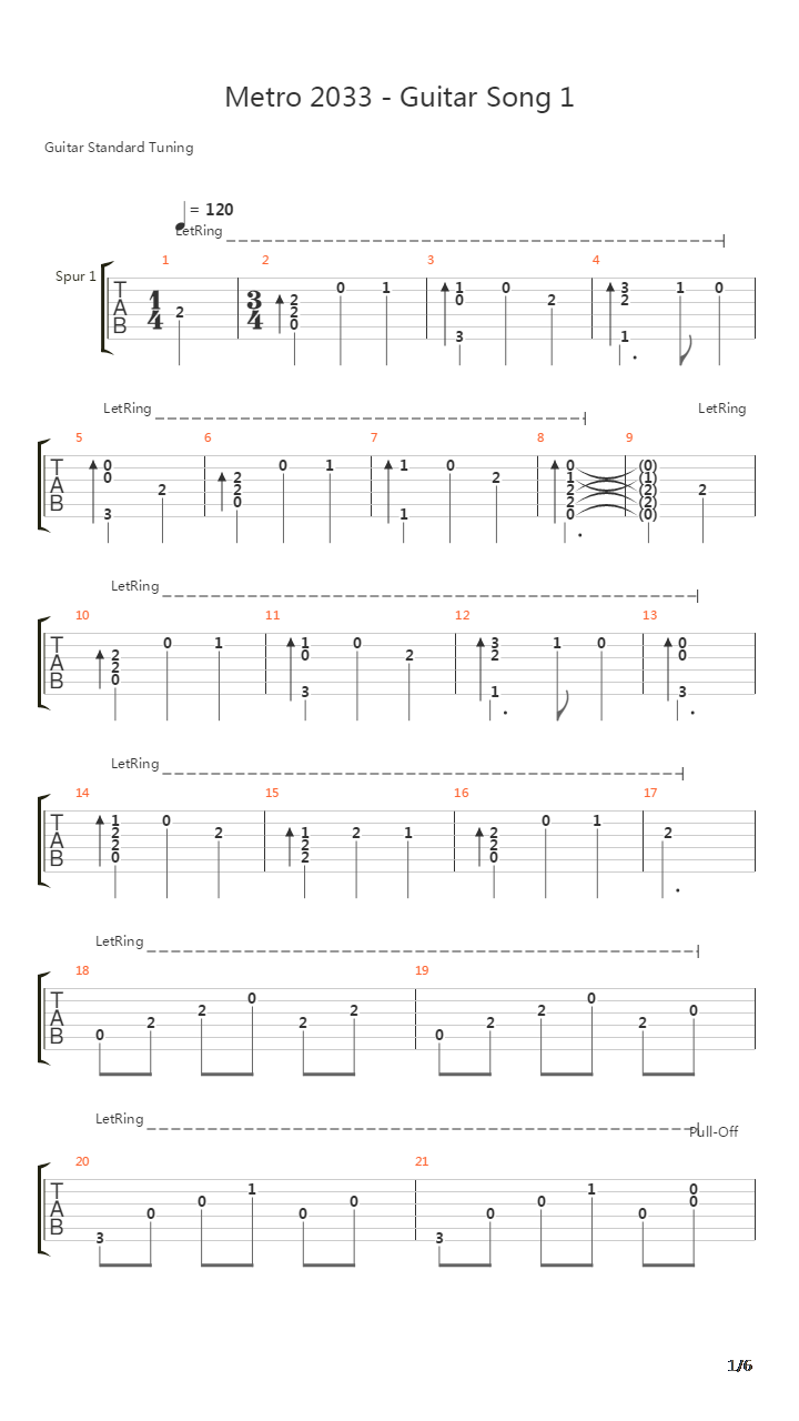 Metro 2033(地铁2033) - Guitar Song 1吉他谱