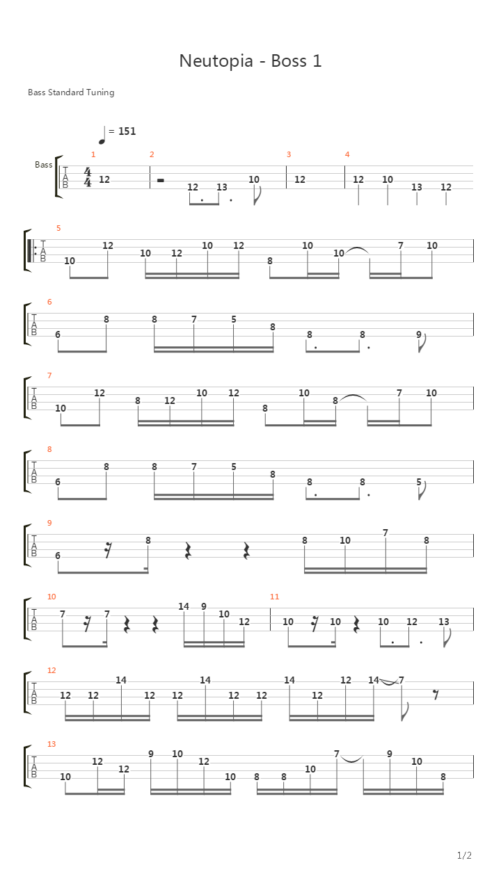 Neutopia(世界冒险记) - Boss 1吉他谱