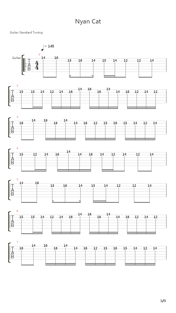 Nyan Cat(彩虹猫)吉他谱