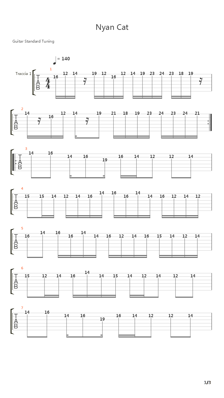 Nyan Cat(彩虹猫)吉他谱