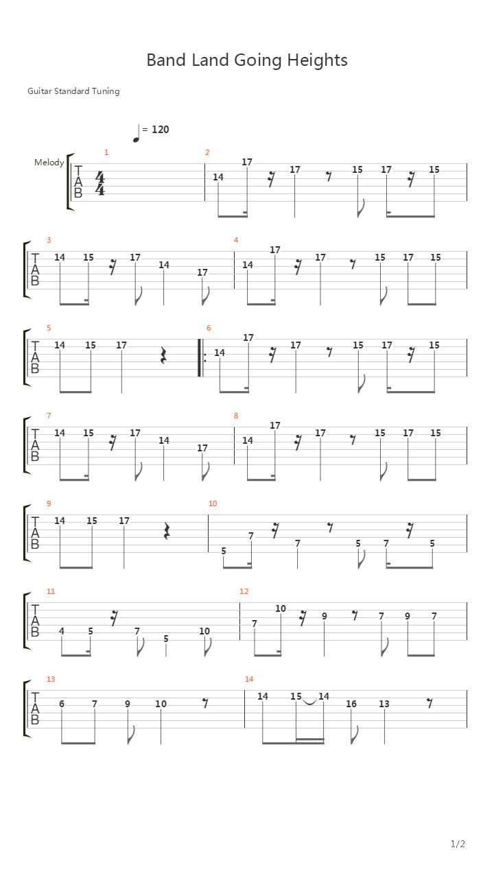 Rayman(雷曼) - Band Land - Going Heights吉他谱