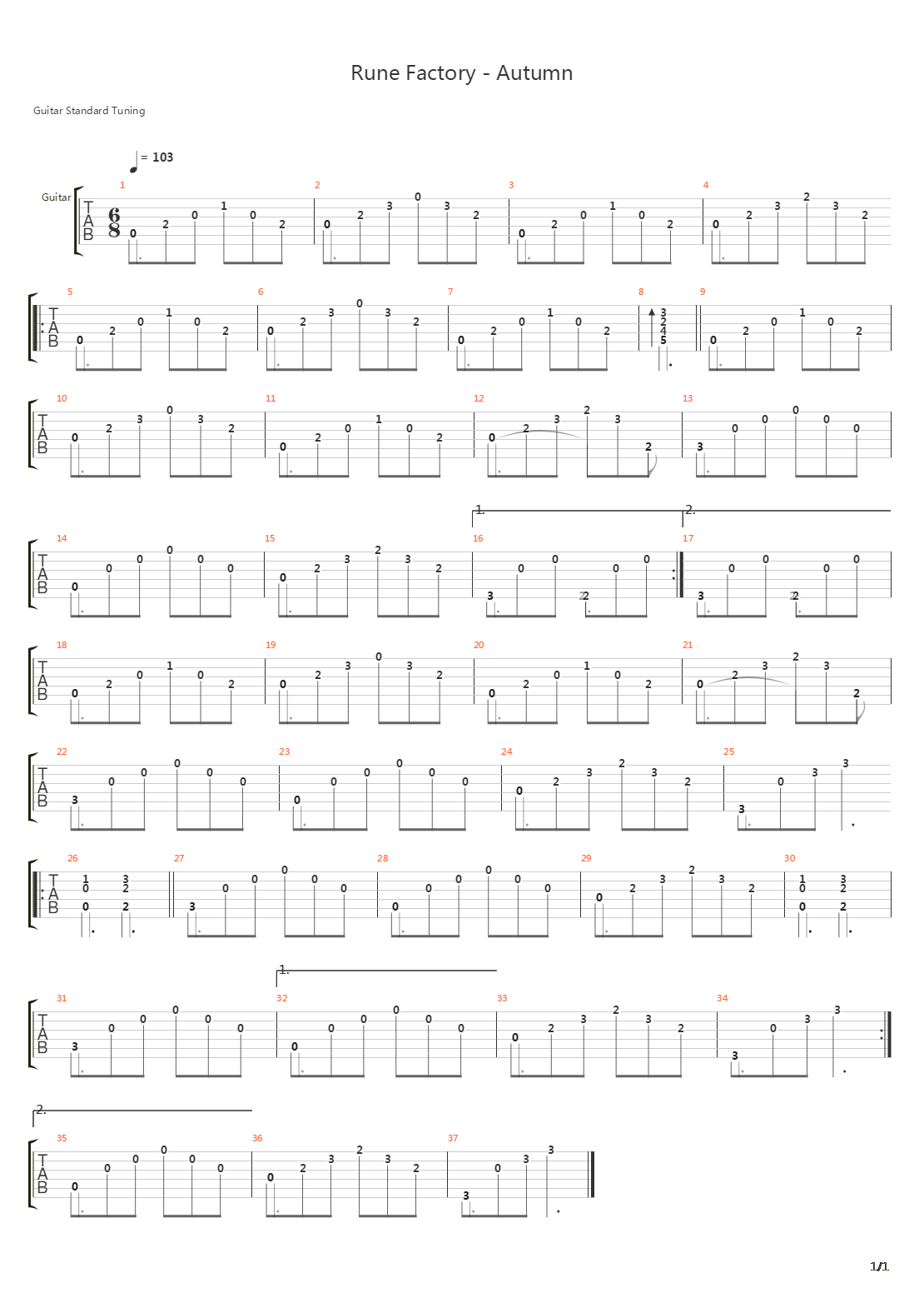 Rune Factory(符文工房) - Autumn吉他谱